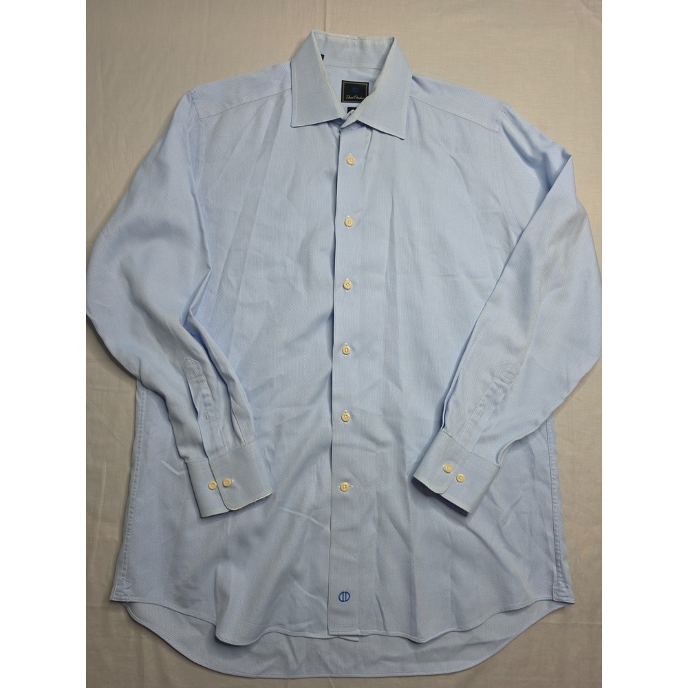 David Donahue Trim Shirt Men's Blue 100%‎ Cotton Long Sleeve Button-Up Outdoor